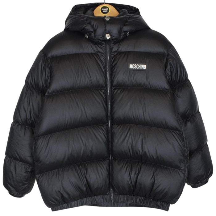 Moschino Black and White Full Zip Logo Print Puffer Jacket