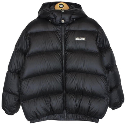 Moschino Black and White Full Zip Logo Print Puffer Jacket