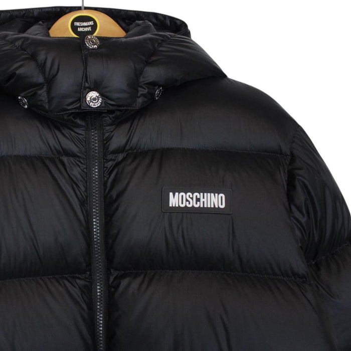 Moschino Black and White Full Zip Logo Print Puffer Jacket