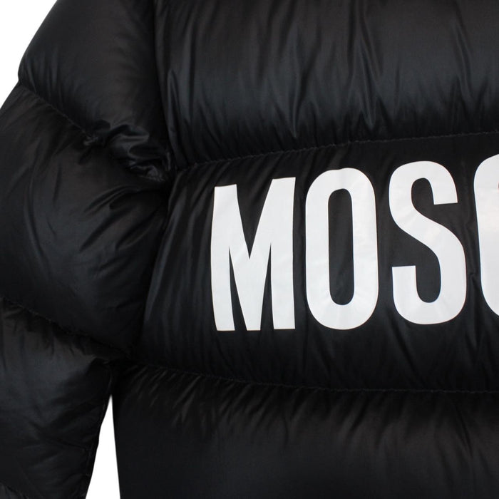 Moschino Black and White Full Zip Logo Print Puffer Jacket
