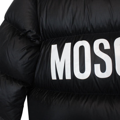 Moschino Black and White Full Zip Logo Print Puffer Jacket