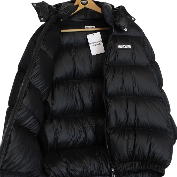 Moschino Black and White Full Zip Logo Print Puffer Jacket