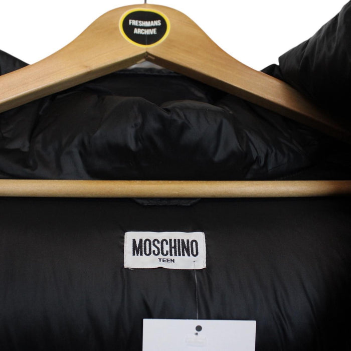 Moschino Black and White Full Zip Logo Print Puffer Jacket