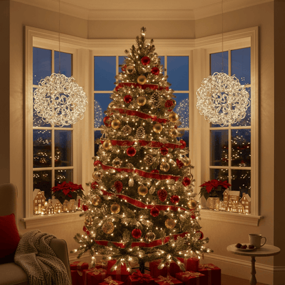 Mr Crimbo 30cm Pre-Lit Silver Hanging Christmas Ball Aluminium 100 LED
