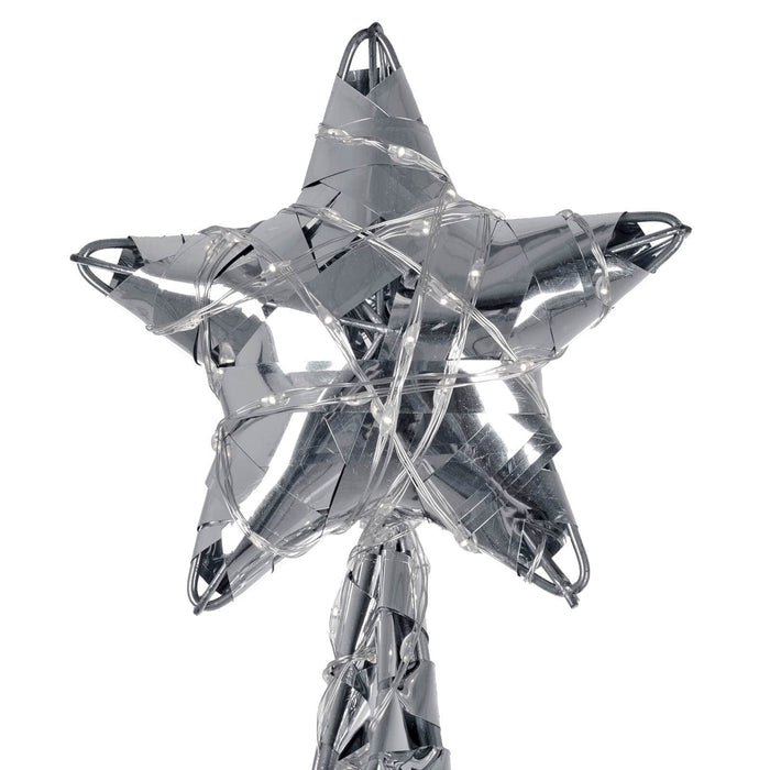 Silver wrapped Christmas tree star topper with LED lights