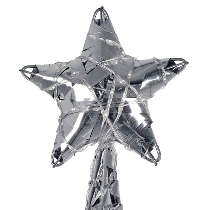 Silver wrapped Christmas tree star topper with LED lights
