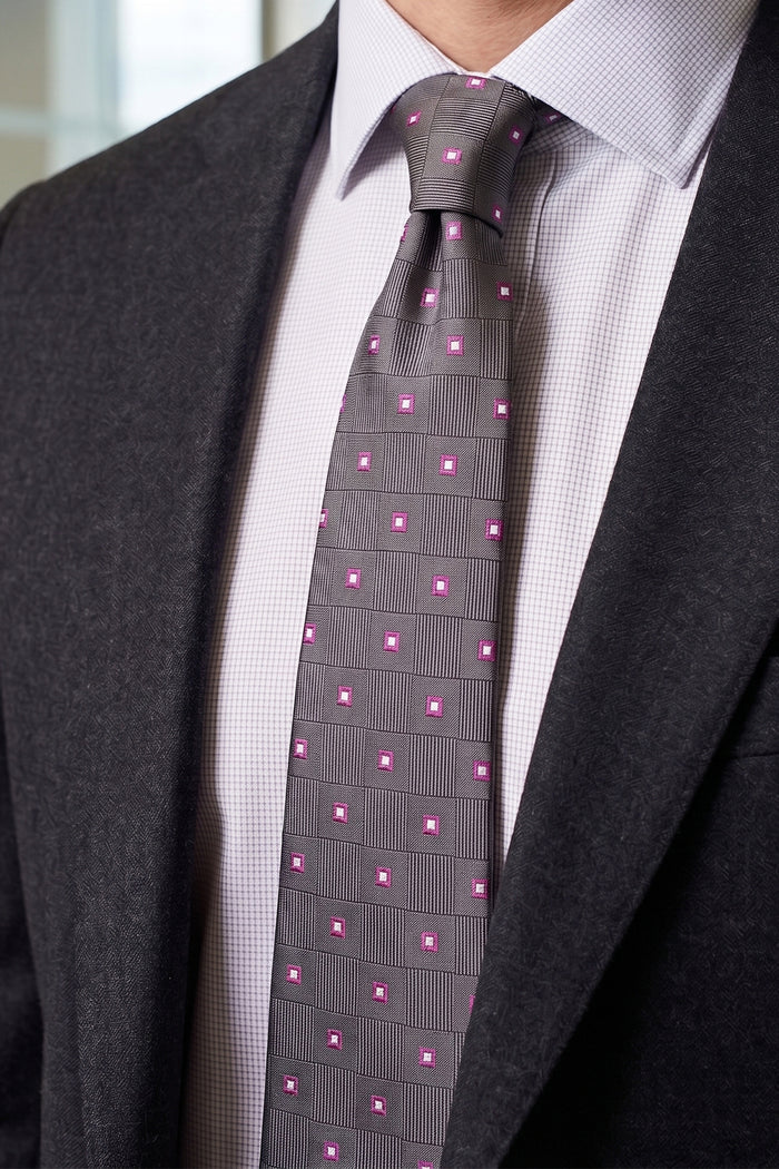 Multi Square Grey tie with versatile design, ideal for weddings, office wear, and formal occasions.