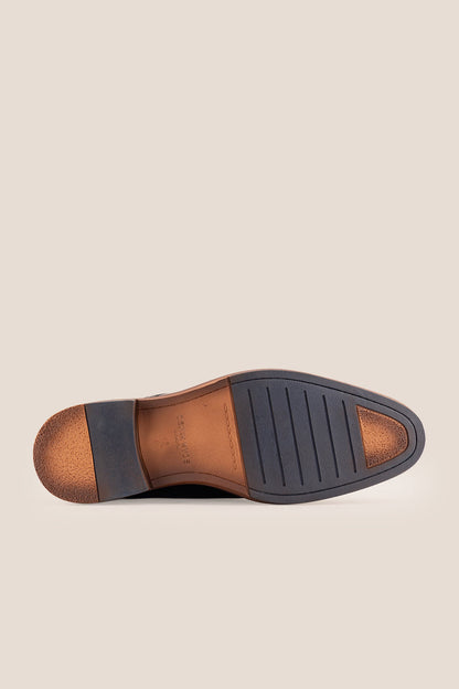 Nathan black leather Derby shoes for men featuring a 3-eyelet design, breathable lining, and durable leather sole for formal and smart casual occasions.