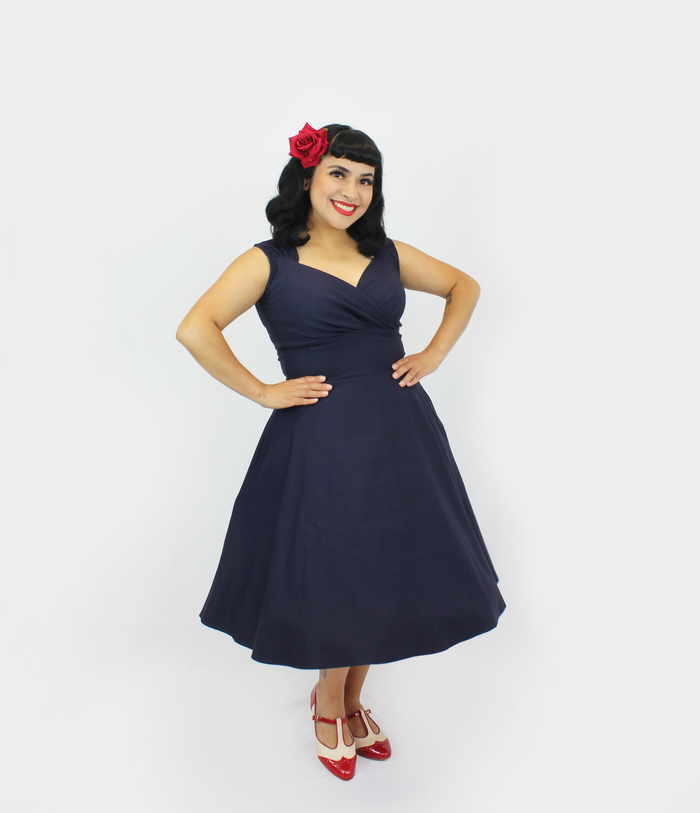 Navy Blue Sweetheart Sleeveless Circle Dress| Retro Cocktail Party Dress