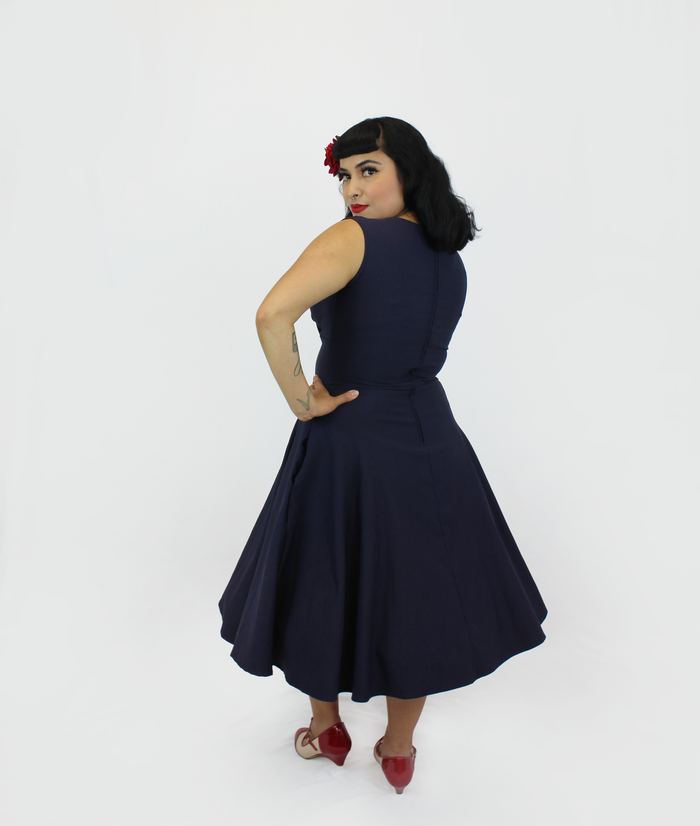 Navy Blue Sweetheart Sleeveless Circle Dress| Retro Cocktail Party Dress