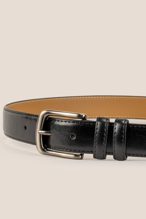 Oswin Hyde Neil Black men’s leather belt - Premium black full-grain leather with brushed steel buckle, designed for formal occasions, business wear and smart casual outfits