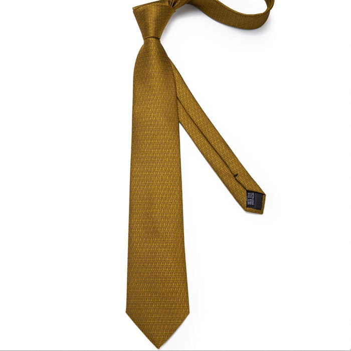 New Solid Golden Tie Pocket Square Cufflinks Set - N-7341 - SimonVon Shop