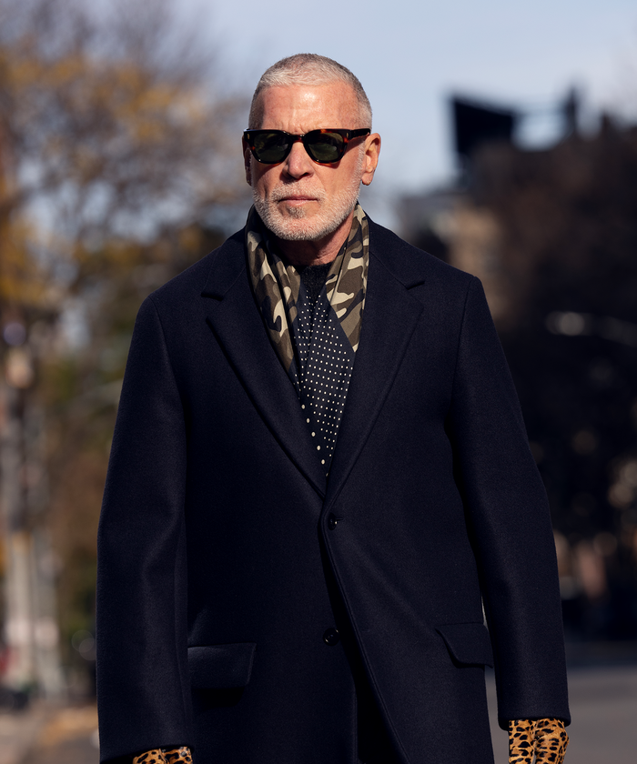 Nick Wooster wearing his echo100 scarf design