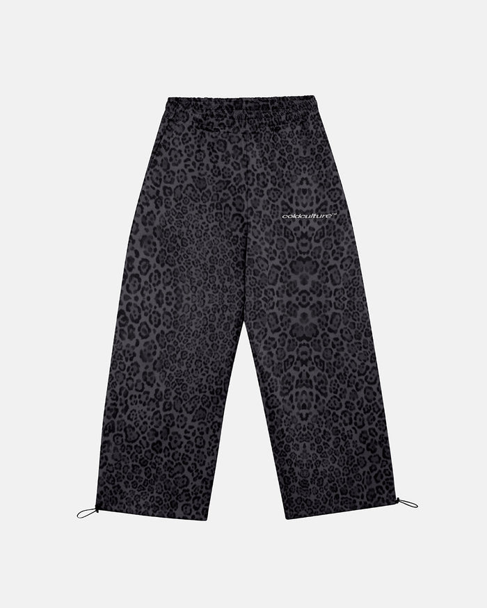 NOCTURNE BEAST SWEATPANTS DARK GREY - dark grey leopard print sweatpants, front view - Cold Culture