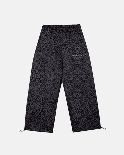 NOCTURNE BEAST SWEATPANTS DARK GREY - dark grey leopard print sweatpants, front view - Cold Culture