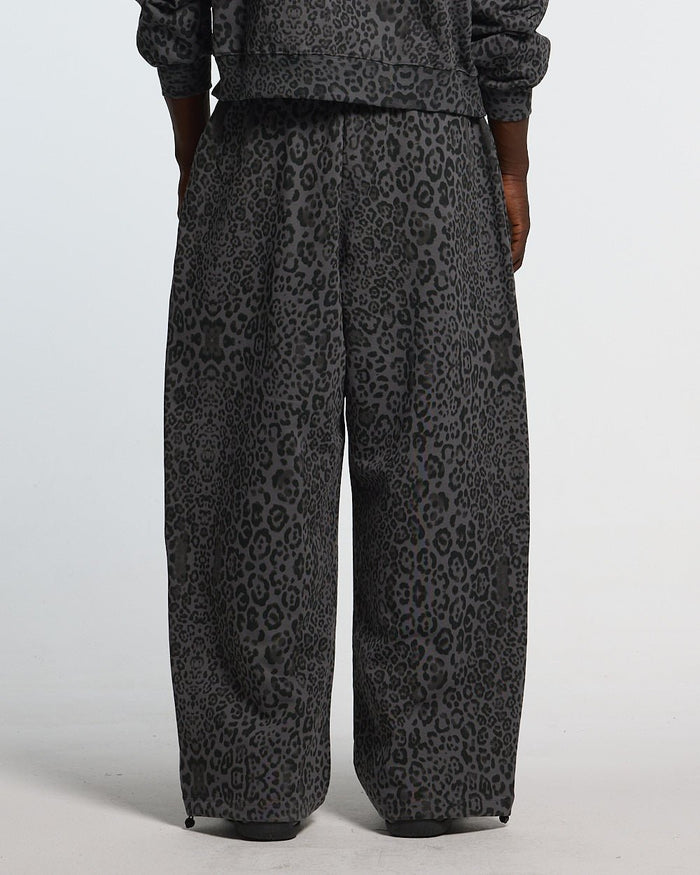 NOCTURNE BEAST SWEATPANTS DARK GREY - dark grey leopard print sweatpants, back view on male model - Cold Culture