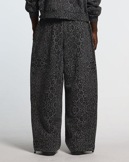 NOCTURNE BEAST SWEATPANTS DARK GREY - dark grey leopard print sweatpants, back view on male model - Cold Culture