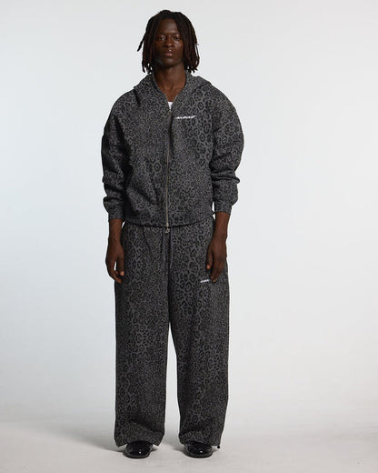 NOCTURNE BEAST SWEATPANTS DARK GREY - dark grey leopard print sweatpants, front view on male model - Cold Culture #man