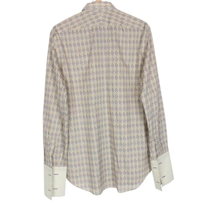 Paul Smith cream formal shirt with multicoloured abstract pattern and long sleeves.