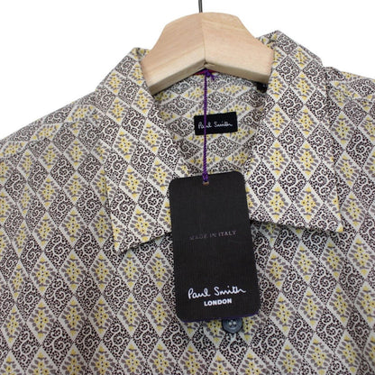 Paul Smith cream formal shirt with multicoloured abstract pattern and long sleeves.