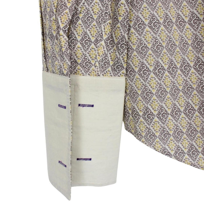 Paul Smith cream formal shirt with multicoloured abstract pattern and long sleeves.