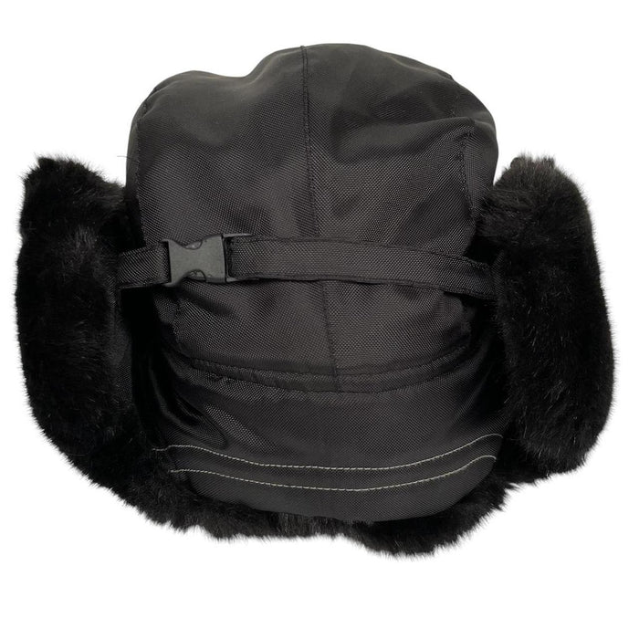 Paul Smith black nylon trapper hat with tags, featuring classic design and logo details.