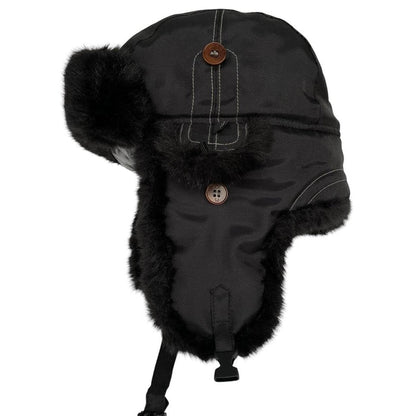 Paul Smith black nylon trapper hat with tags, featuring classic design and logo details.