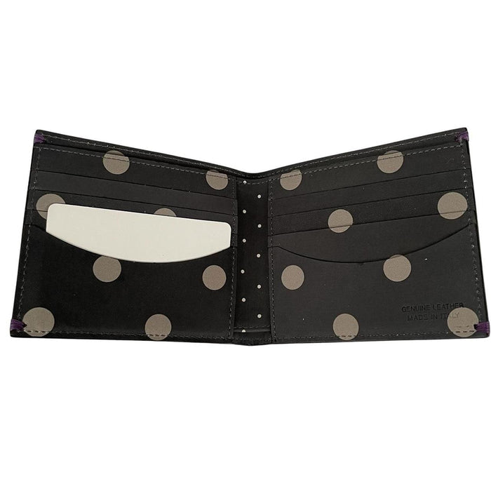 Paul Smith grey leather bifold wallet with polka dot pattern and embossed logo.