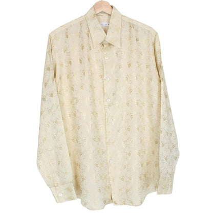 Paul Smith beige long sleeve silk shirt with subtle logo detail and smooth texture.