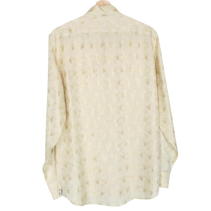 Paul Smith beige long sleeve silk shirt with subtle logo detail and smooth texture.