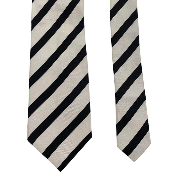 Paul Smith black and white striped silk tie with logo detail, brand new with tags.
