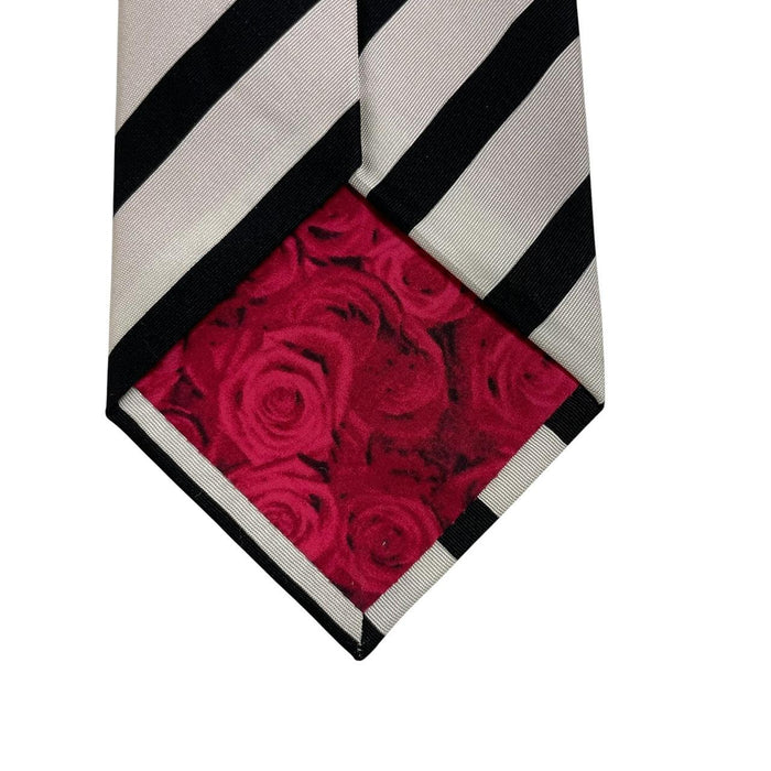 Paul Smith black and white striped silk tie with logo detail, brand new with tags.