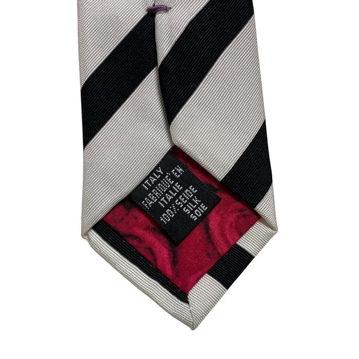 Paul Smith black and white striped silk tie with logo detail, brand new with tags.