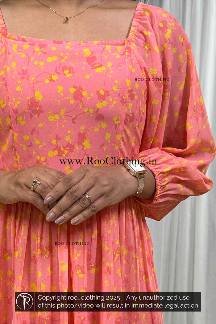 Peachy Tangerine Georgette Tier Midi Dress