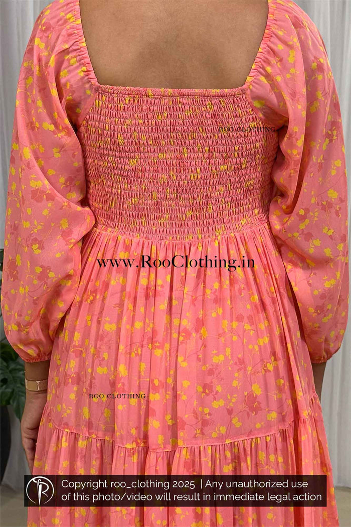 Peachy Tangerine Georgette Tier Midi Dress