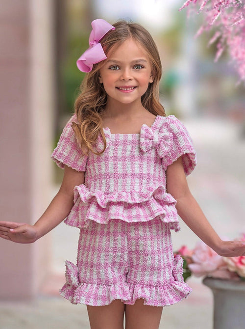 Pink Gingham Boucle Top and Short Set Mia Belle Girls