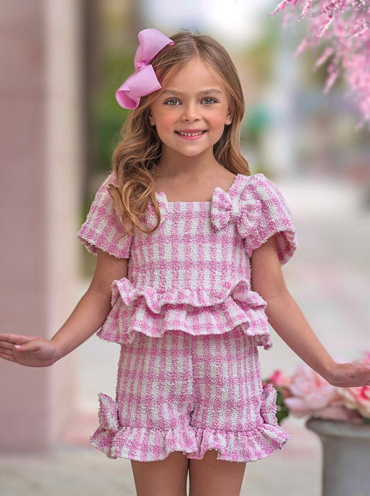 Pink Gingham Boucle Top and Short Set Mia Belle Girls