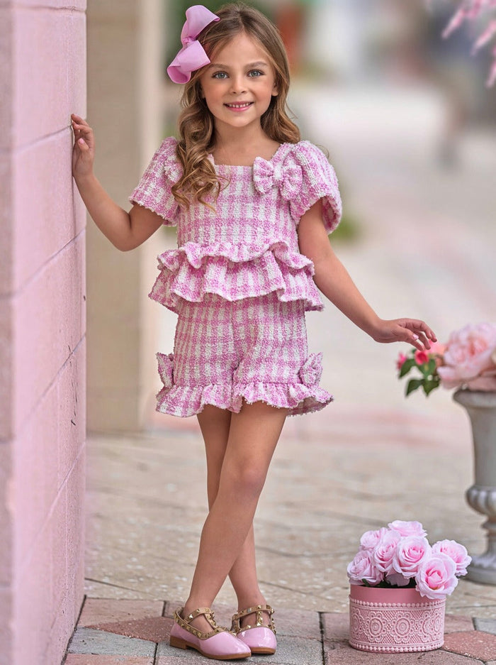 Pink Gingham Boucle Top and Short Set Mia Belle Girls