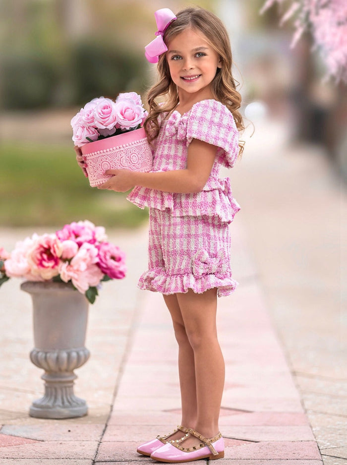 Pink Gingham Boucle Top and Short Set Mia Belle Girls