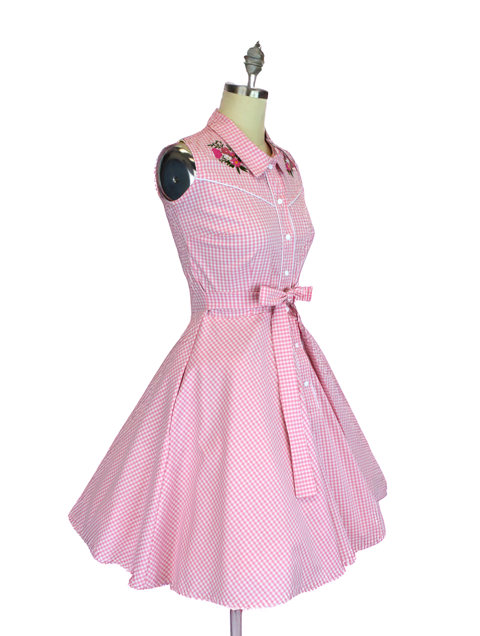 Pink Gingham Sleeveless | Western Rockabilly Dress