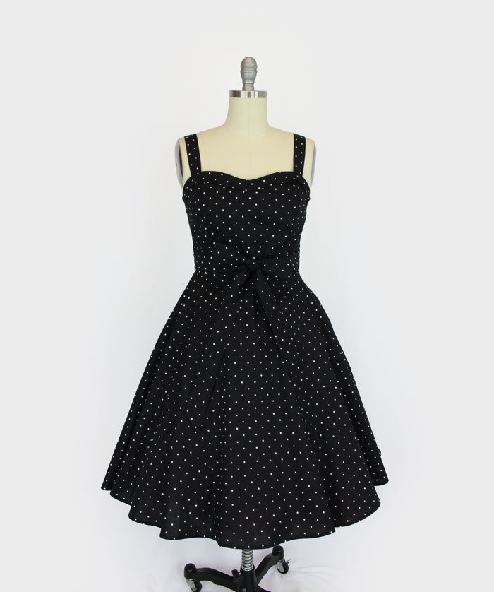 Polka Dot Black & White Sweetheart Cocktail Strap Dress