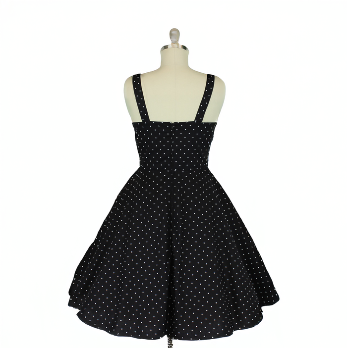 Polka Dot Black & White Sweetheart Cocktail Strap Dress