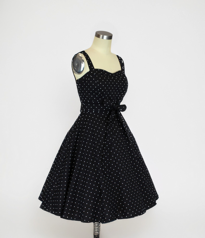 Polka Dot Black & White Sweetheart Cocktail Strap Dress