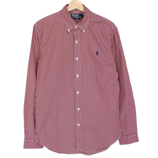 Polo Ralph Lauren Red and White Striped Long Sleeve Cotton Shirt