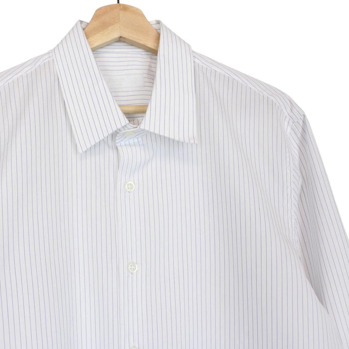 Prada men's shirt blue and white striped popeline stretch fabric with long sleeves.