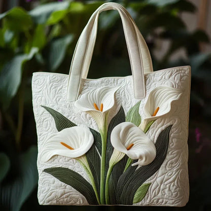 Quilted Artisan Bag - White Lilies