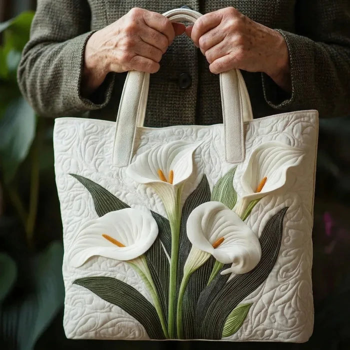 Quilted Artisan Bag - White Lilies