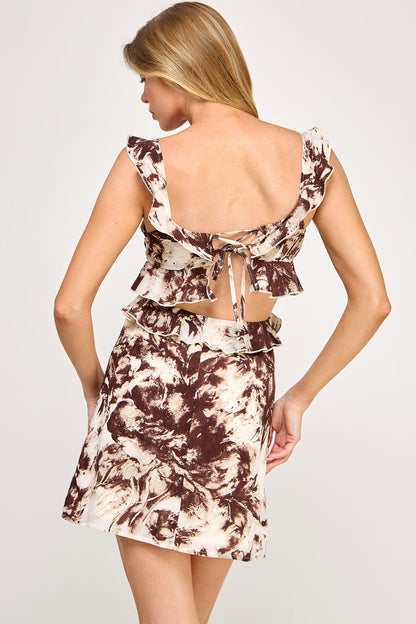 Reverie Mini Dress - Tie Die Cutout Chiffon V Neck - SALE