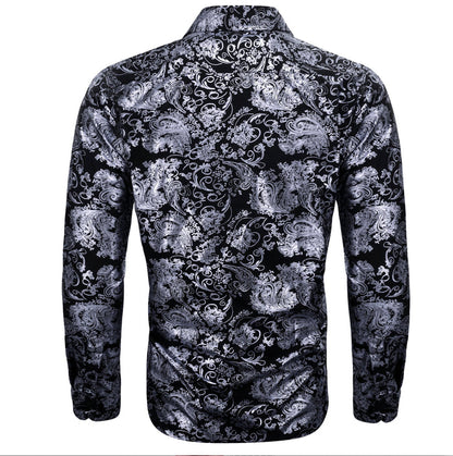 Simon.Von Grey Black Paisley Silk Men's Shirt- CY-0593 - SimonVon Shop