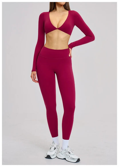 SPARK Casual Yoga Long Sleeve V-Neck Fashion Cropped Sport Top ZC4201